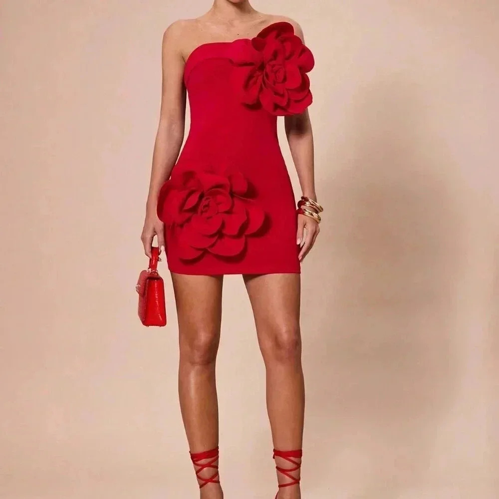 Red Party Women's Sleeveless Solid Mini Dress - Picture 7 of 7